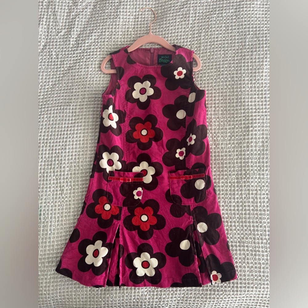 Mini Boden Floral Print Corduroy Jumper Dress Size 7/8